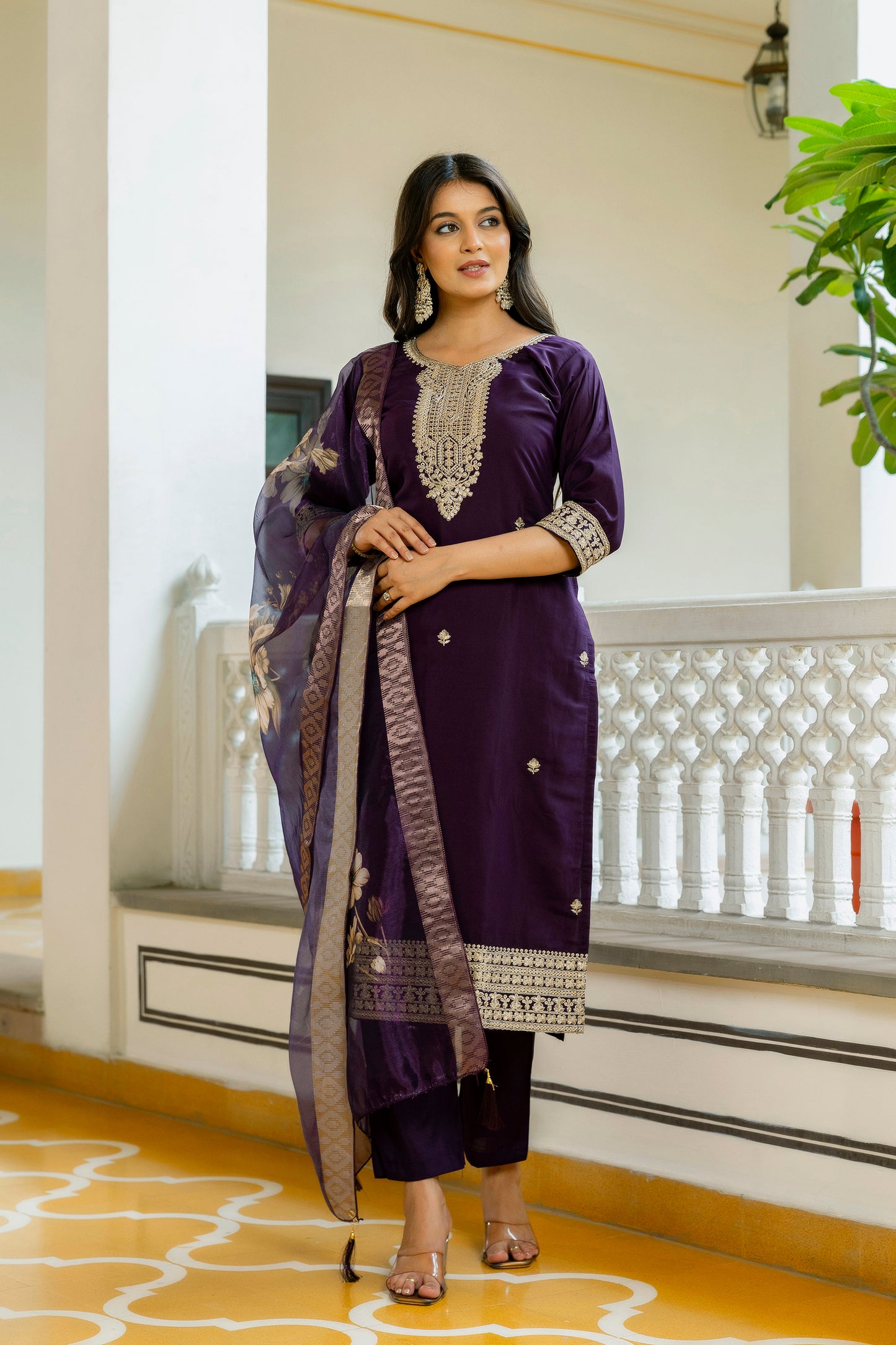 Thanos Purple Soft Silk Kurti Set with Beautiful Embroidery