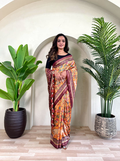 Ramya - Beautiful Dola Silk Printed Saree with Stitched Blouse Options