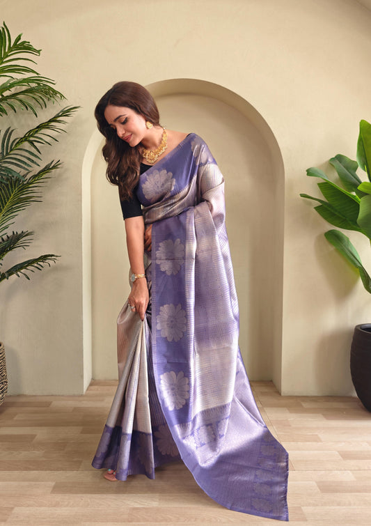 Resham - Silk Saree with Silver Zari Motif Weaved With Stitched Blouse Options