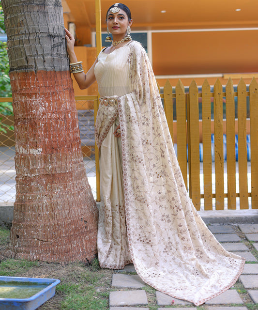 Nazzakat - Beautiful Handwork Pure Silk Saree with Floral patterns and Stitched Blouse Options