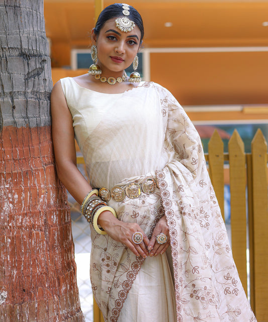 Nazzakat - Beautiful Handwork Pure Silk Saree with Floral patterns and Stitched Blouse Options
