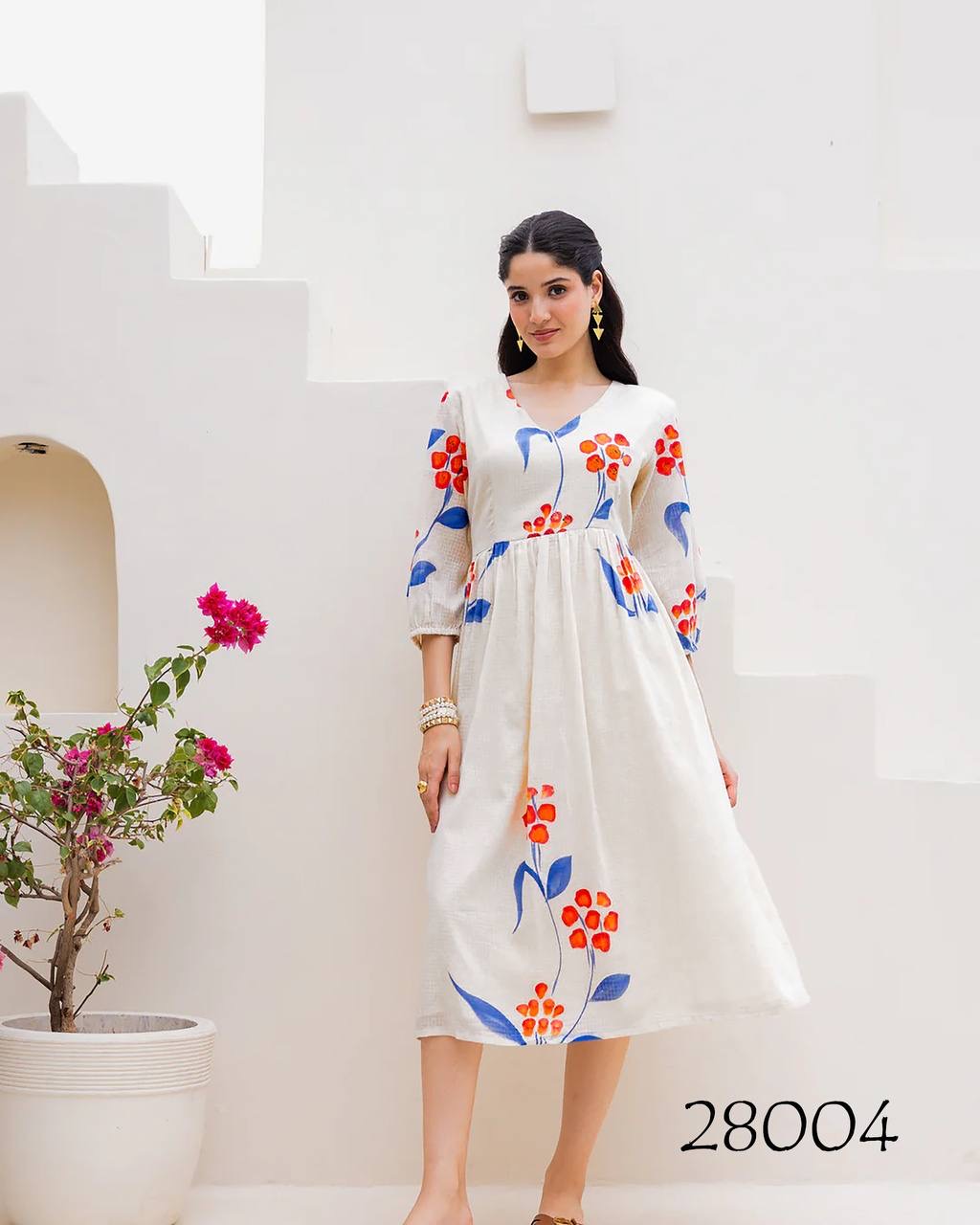 White Beautiful Floral Printed Soft Kota Fabric Casual Wear Readymade upto 6XL sizes