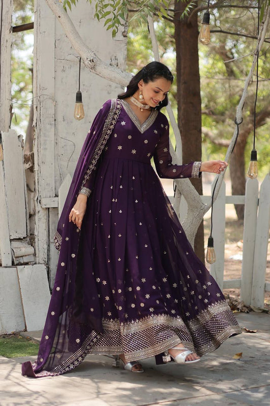 Premium Purple Anarkali Gown Fully Stitched