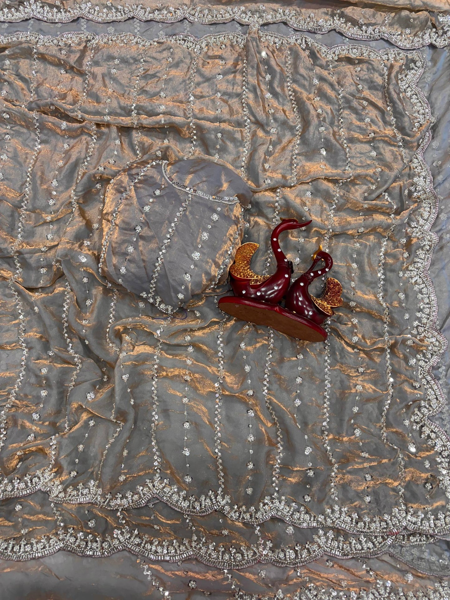 Party Star - Premium Space Silk Saree with Swaroski like crystal work with Fully Stitched Blouse