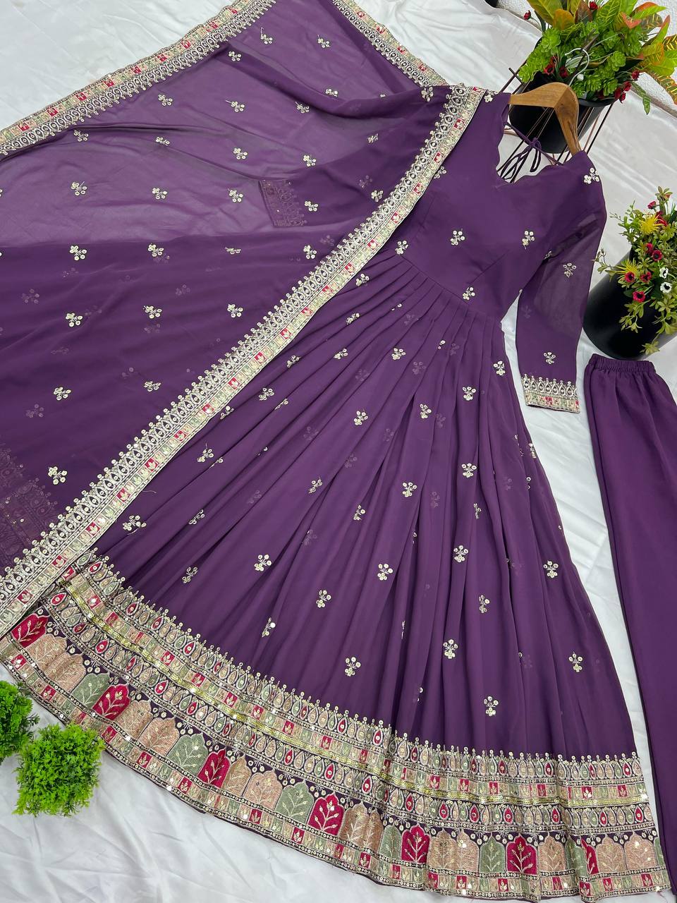 Eggplant Purple Premium Embroidered Gown fully stitched