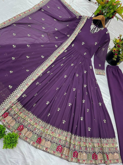 Eggplant Purple Premium Embroidered Gown fully stitched