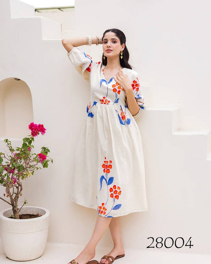 White Beautiful Floral Printed Soft Kota Fabric Casual Wear Readymade upto 6XL sizes