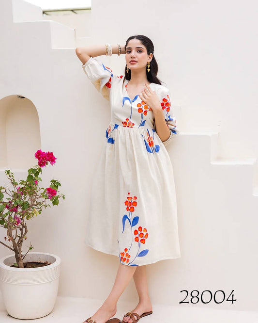 White Beautiful Floral Printed Soft Kota Fabric Casual Wear Readymade upto 6XL sizes