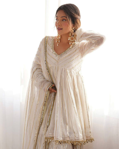 Erika - Premium Soft Mal Fabric White Elegant Sharara Suit Fully Stitched