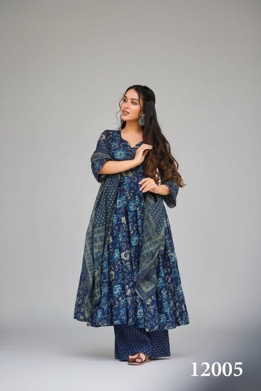 Floral Soft Silk Printed Casual Kurti Pant Set Fully Stitched upto 6XL Sizes