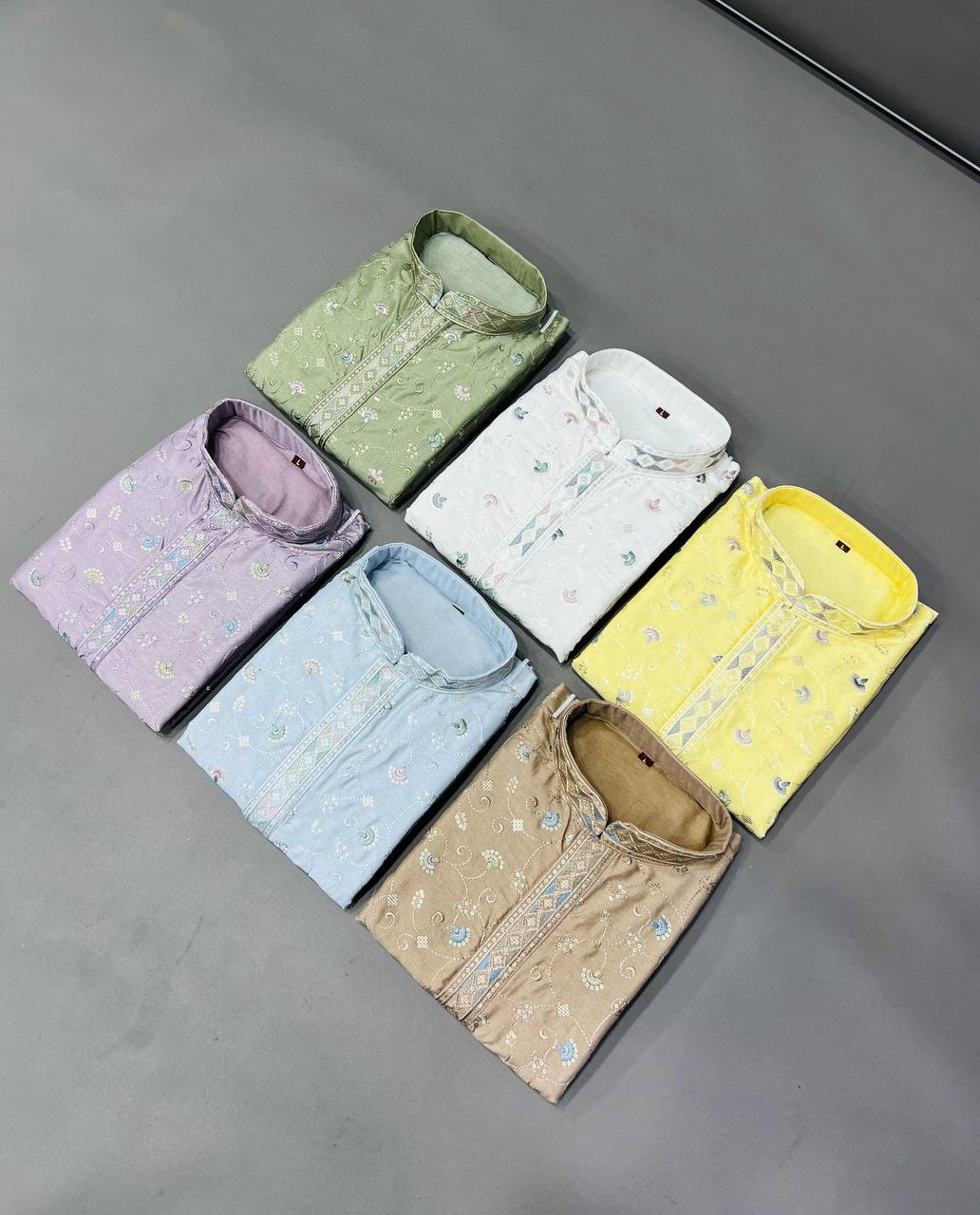 Men's Silk Fabric Floral Embroidered Kurta with Pajama