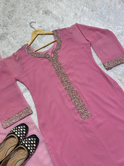 Pastel Pink Premium Georgette Readymade Suit
