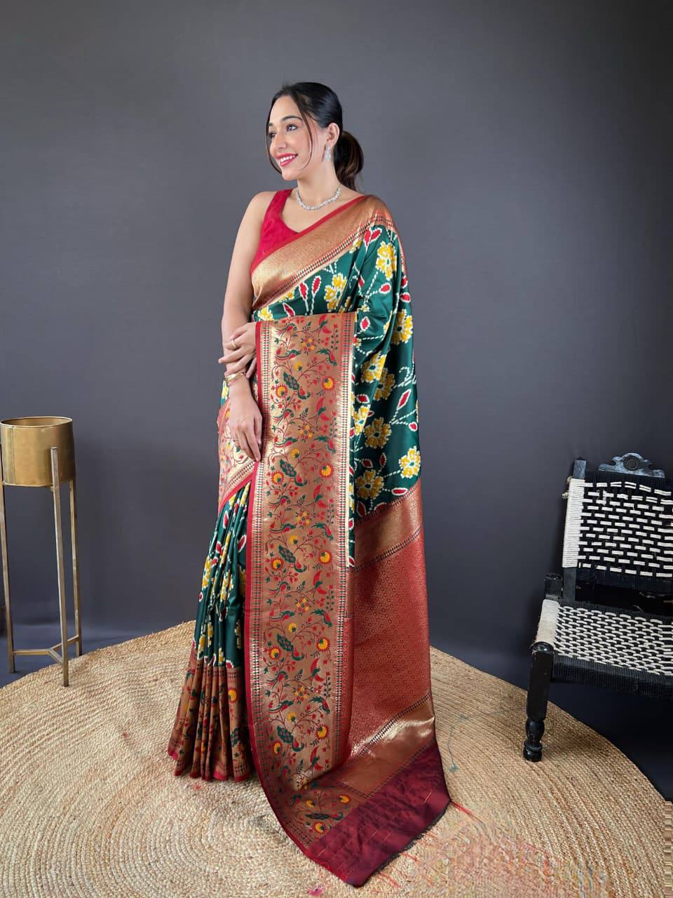 Premium Soft Silk With Rich Patola Weaving and Contast Pallu with Stitched Blouse