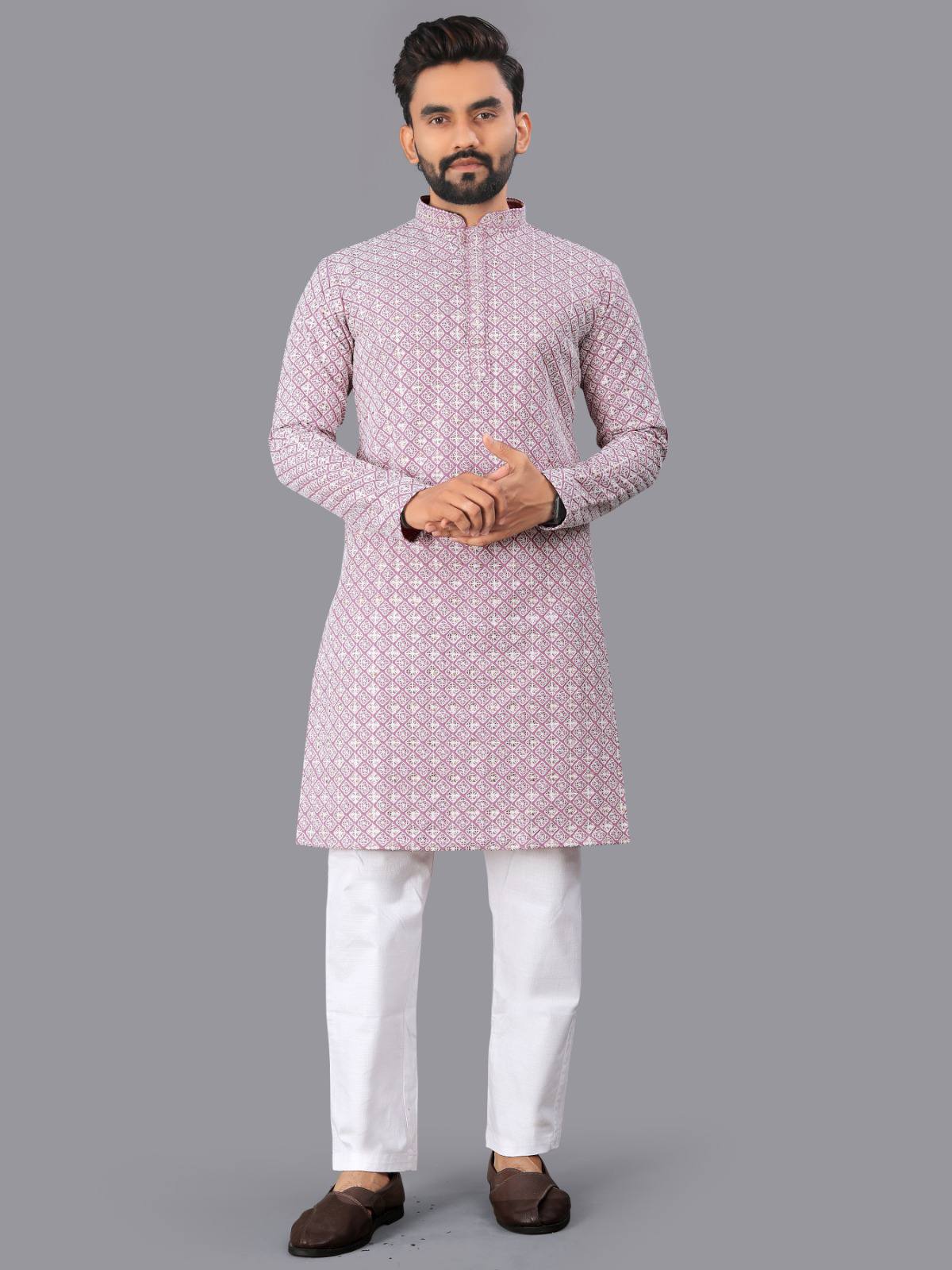 Utsav - Premium Lucknowi Work Rayon Cotton Men's Kurta with Pajama
