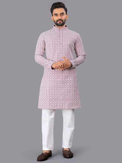 Utsav - Premium Lucknowi Work Rayon Cotton Men's Kurta with Pajama