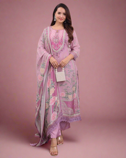 Baby Pink Linen Readymade Suit