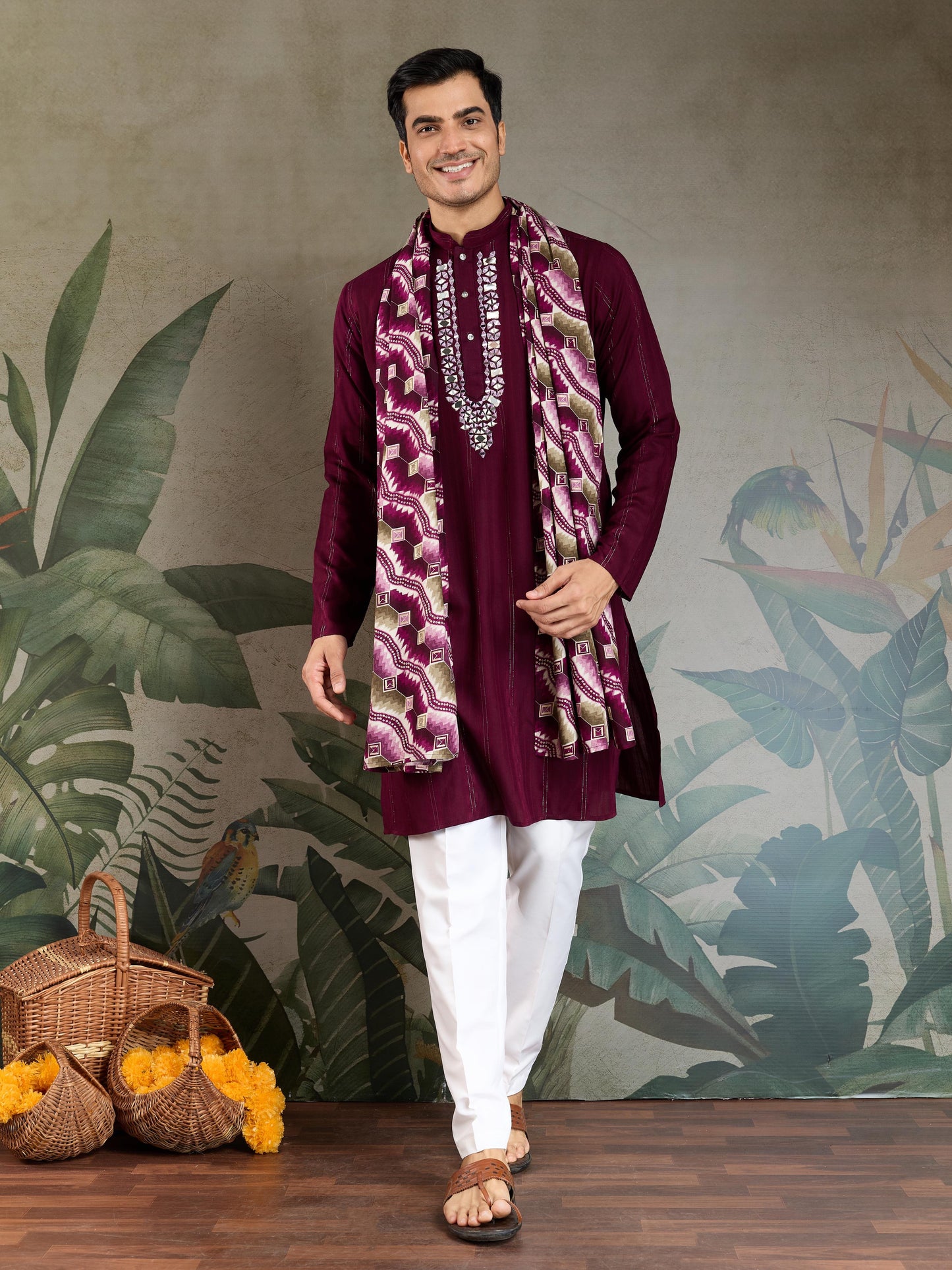 Ramjat - Premium Mens Silk kurta with Pajama and Printed Dupatta