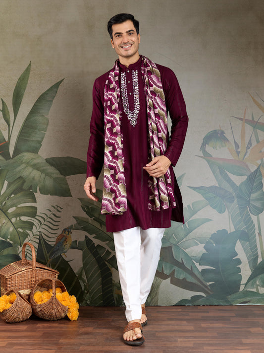 Ramjat - Premium Mens Silk kurta with Pajama and Printed Dupatta