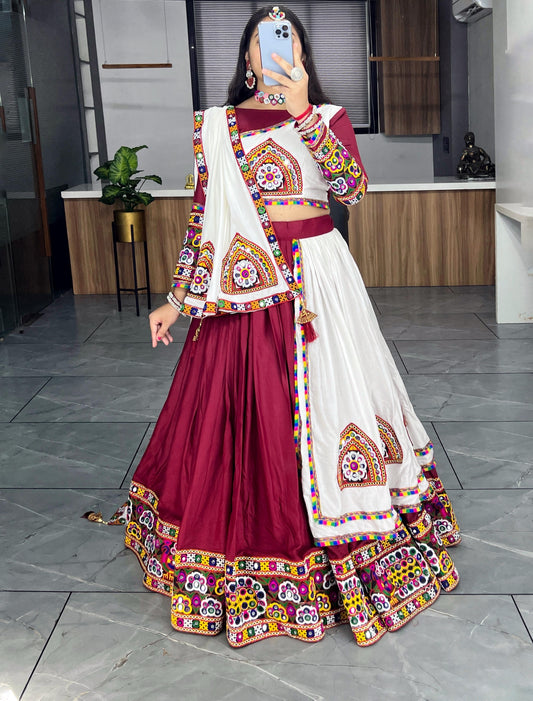 Koyal - Maroon Navratri Special Gamthi Handwork Chaniya Choli