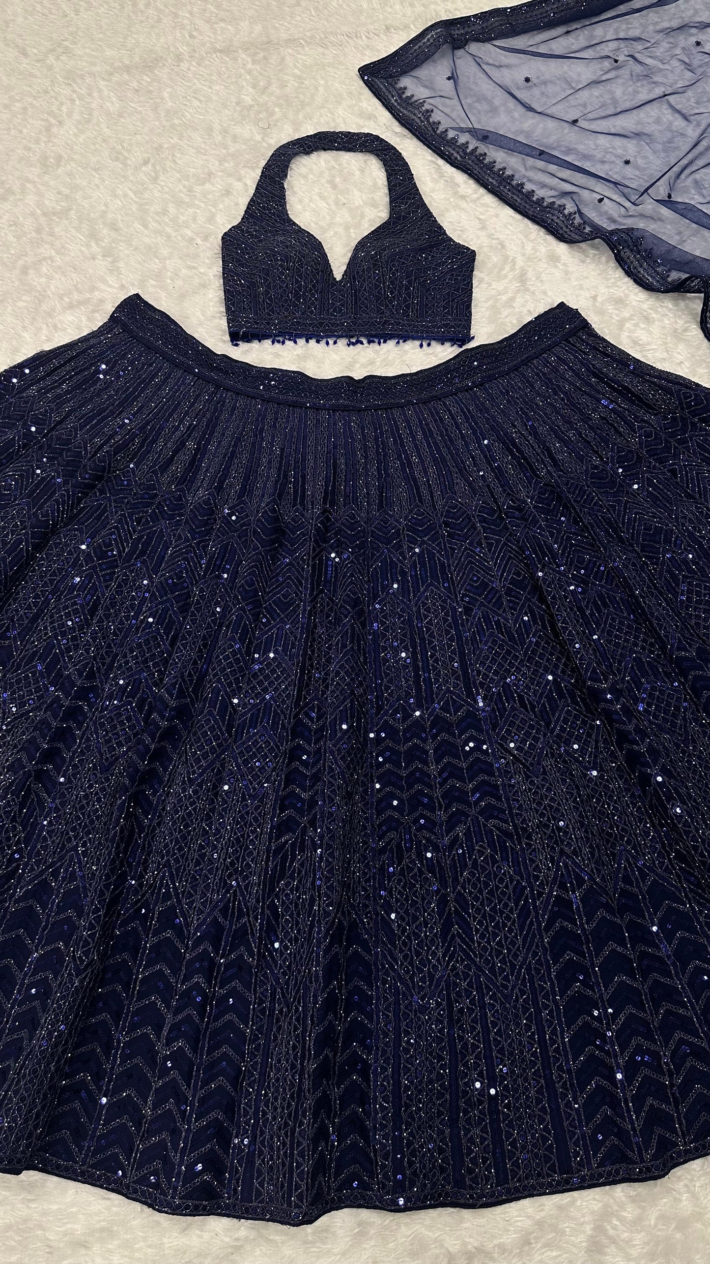 Anoushka - Premium Navy Blue Net Lehenga with Heavy Sequins Work Fully Stitched