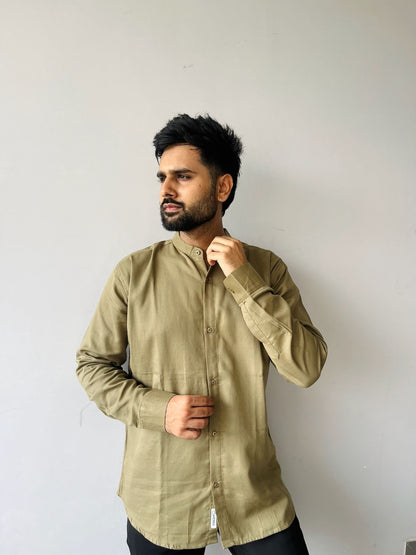Mandarin Collar Men's Pure Cotton Plain Shirts for Formal Occasions