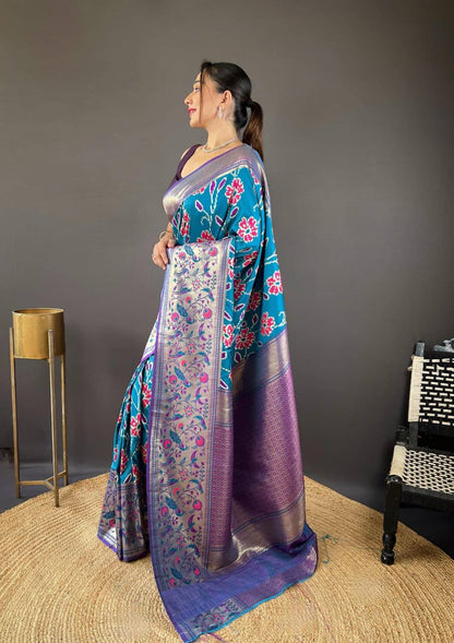 Premium Soft Silk With Rich Patola Weaving and Contast Pallu with Stitched Blouse