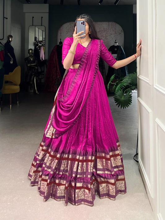 Manyata - Classic Plain Fabric with Zari Border Lehenga Fully Stitched