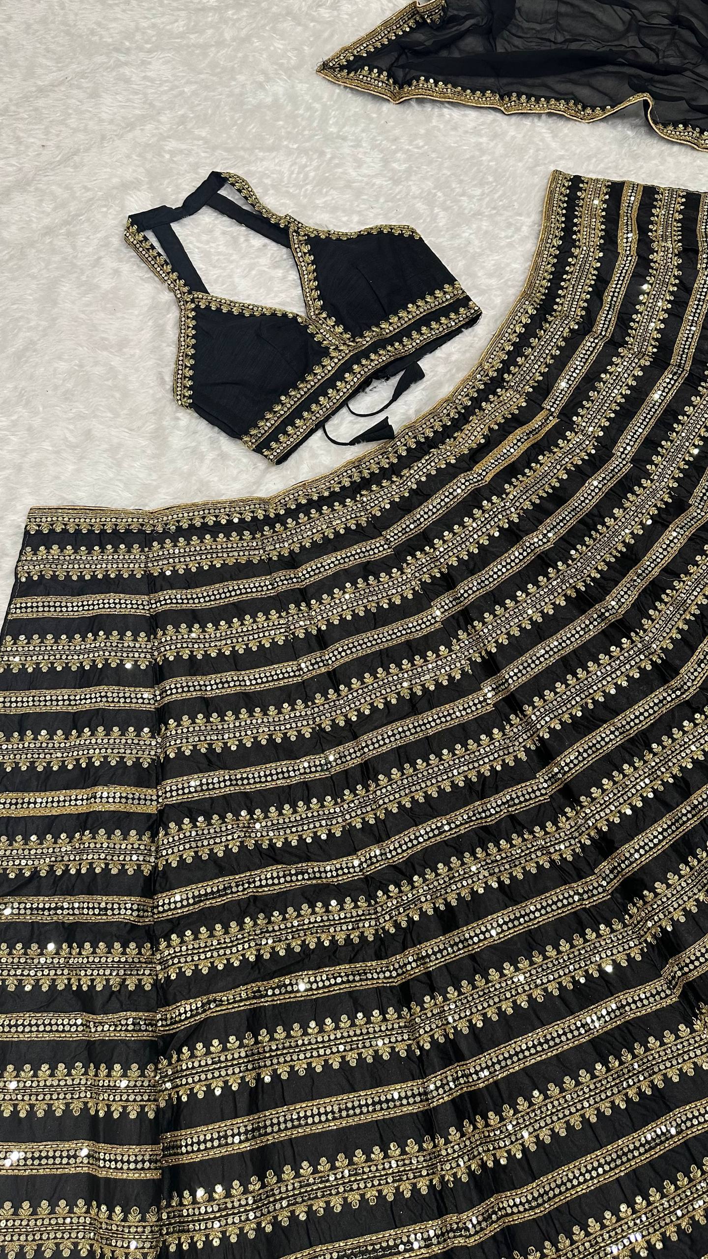 Premium Black and Gold Silk Lehenga Fully Stitched