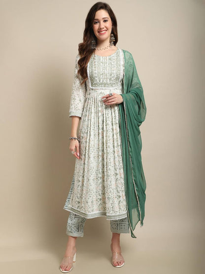 Pastel green kurti with pant and dupatta