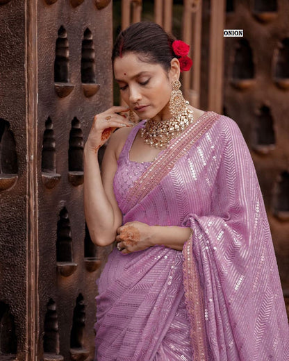 Pure georgette & fully sequins saree with stitched blouse