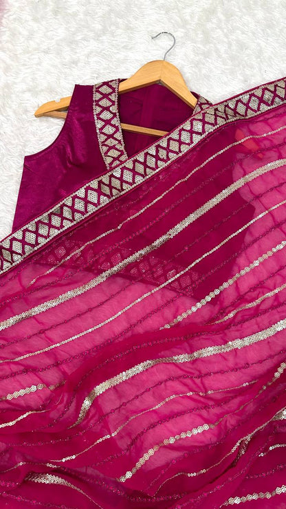 Malaika - Soft Georgette Sequins Work Saree with Stitched Blouse