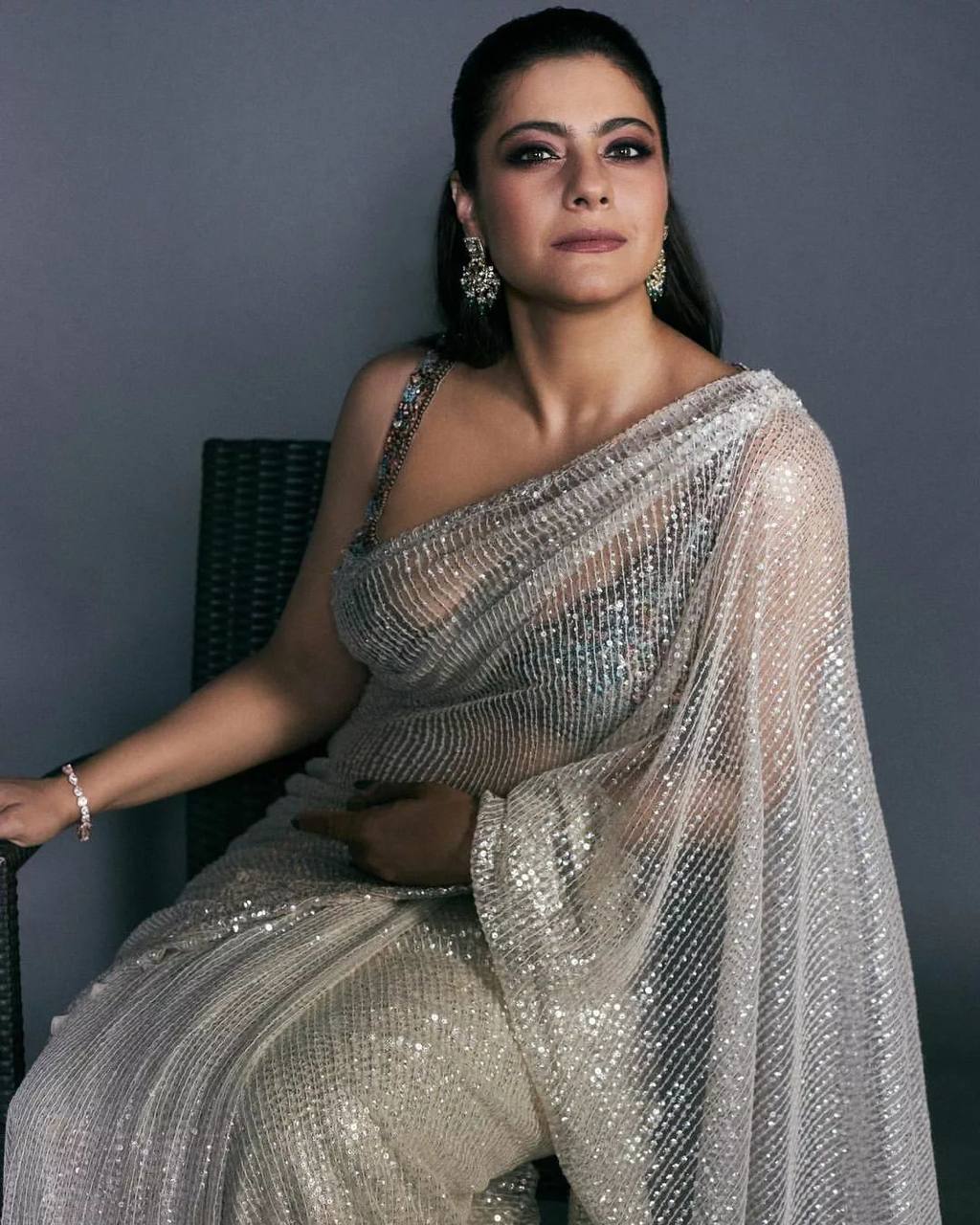 Premium white sequins saree with stitched blouse