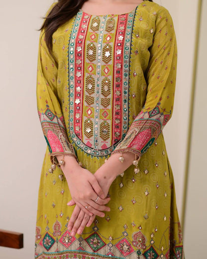 Saanvi - Beautiful Pure Chinon Readymade Suit with Bottom & Dupatta