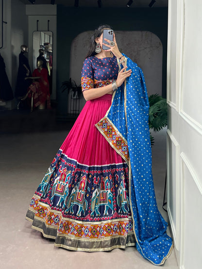 Beautiful Real Mirror & Gamthi Work Silk Chaniya Cholis for Navratri