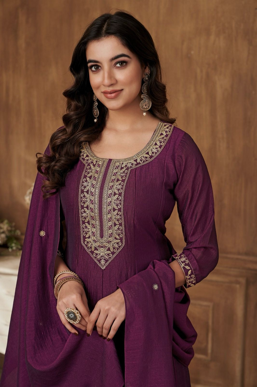 Vichitra Silk Embroidered Suit Fully Stitched