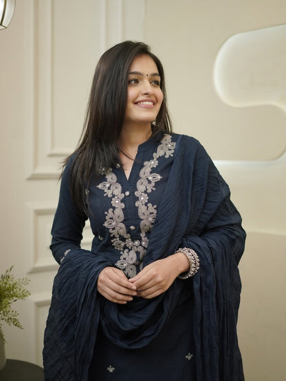 Kavya - Premium Navy Blue Kurti Set for all occasions