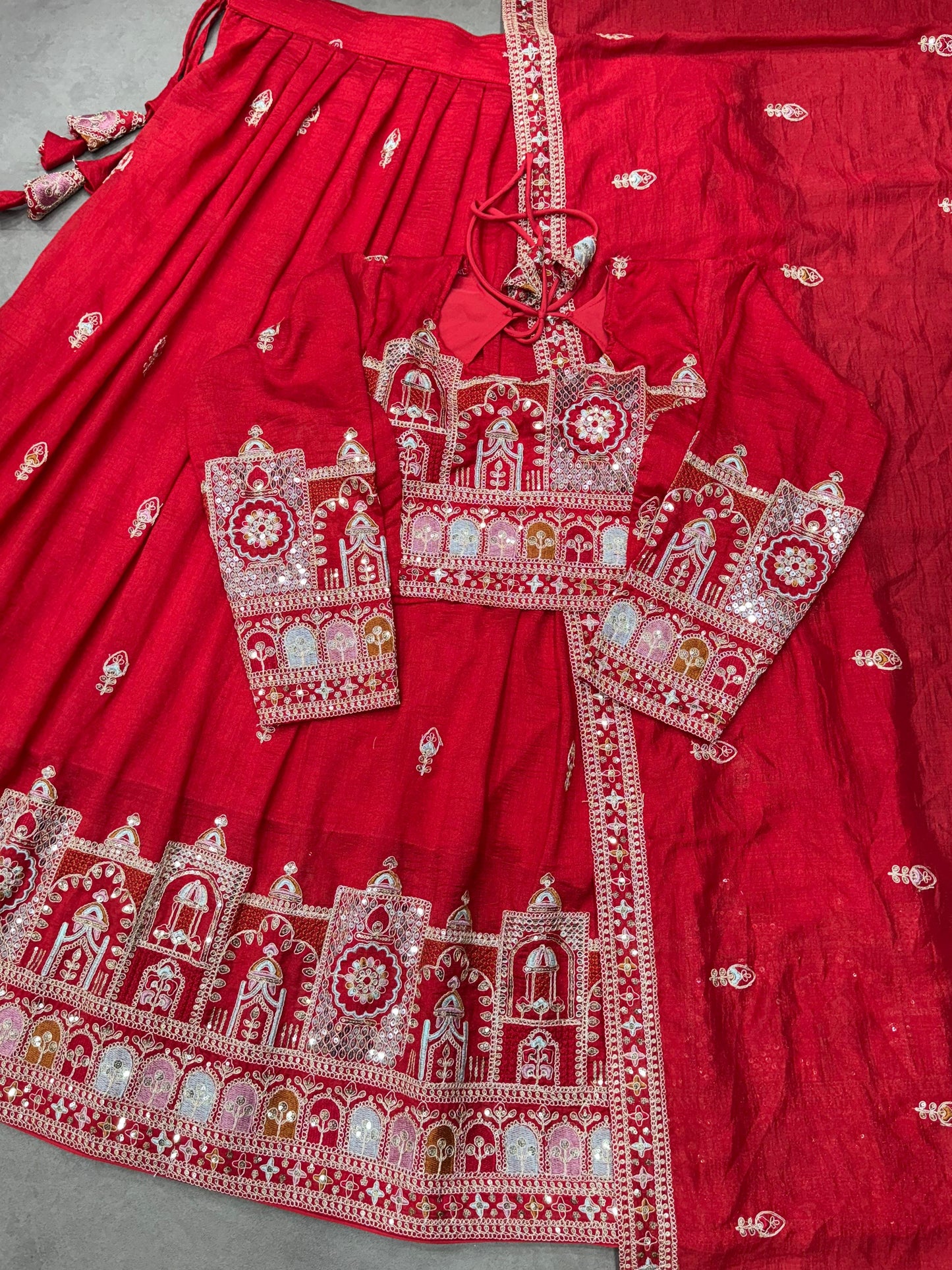Navratri Special Vichitra Silk with Beautiful Embroidered Fully Stitched Lehenga