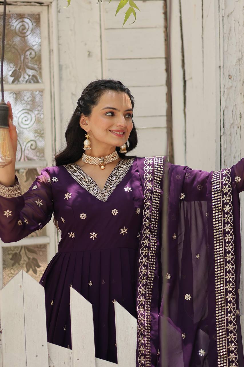 Premium Purple Anarkali Gown Fully Stitched