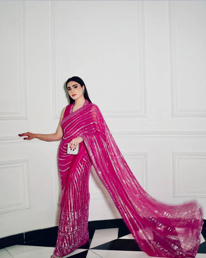 Malaika - Soft Georgette Sequins Work Saree with Stitched Blouse