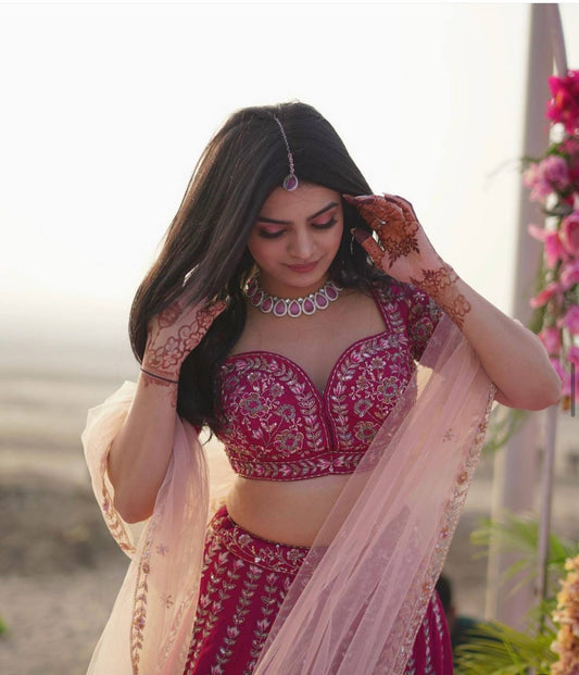 Abha - Premium Rani Pink Beautiful Lehenga