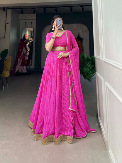 Elegant Soft Georgette Lehenga fully stitched Bright Pink Colour