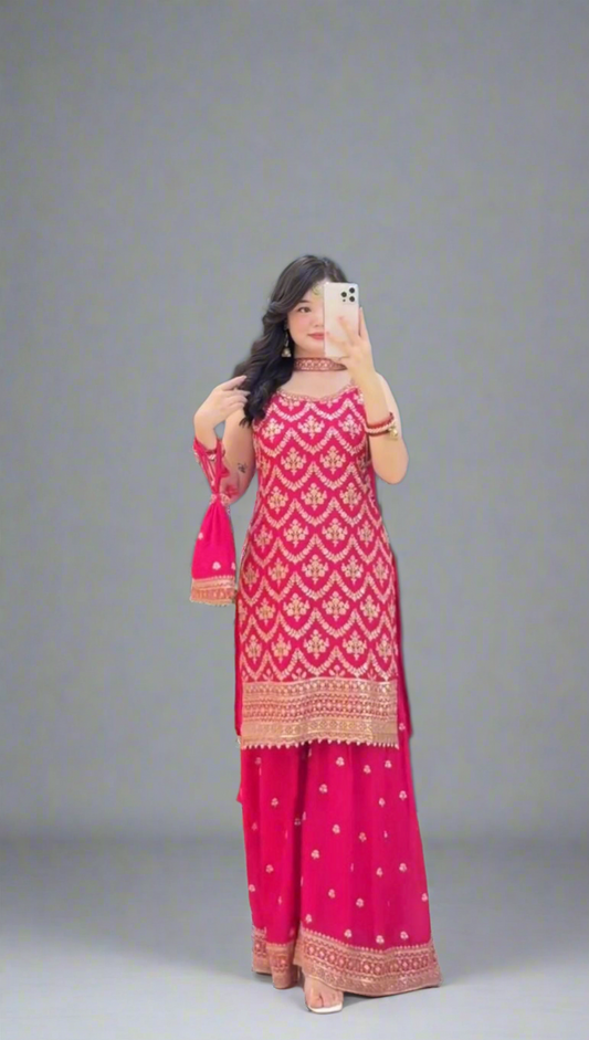 Pari - Rani Pink Sleeveless Soft Georgette Punjabi Suit
