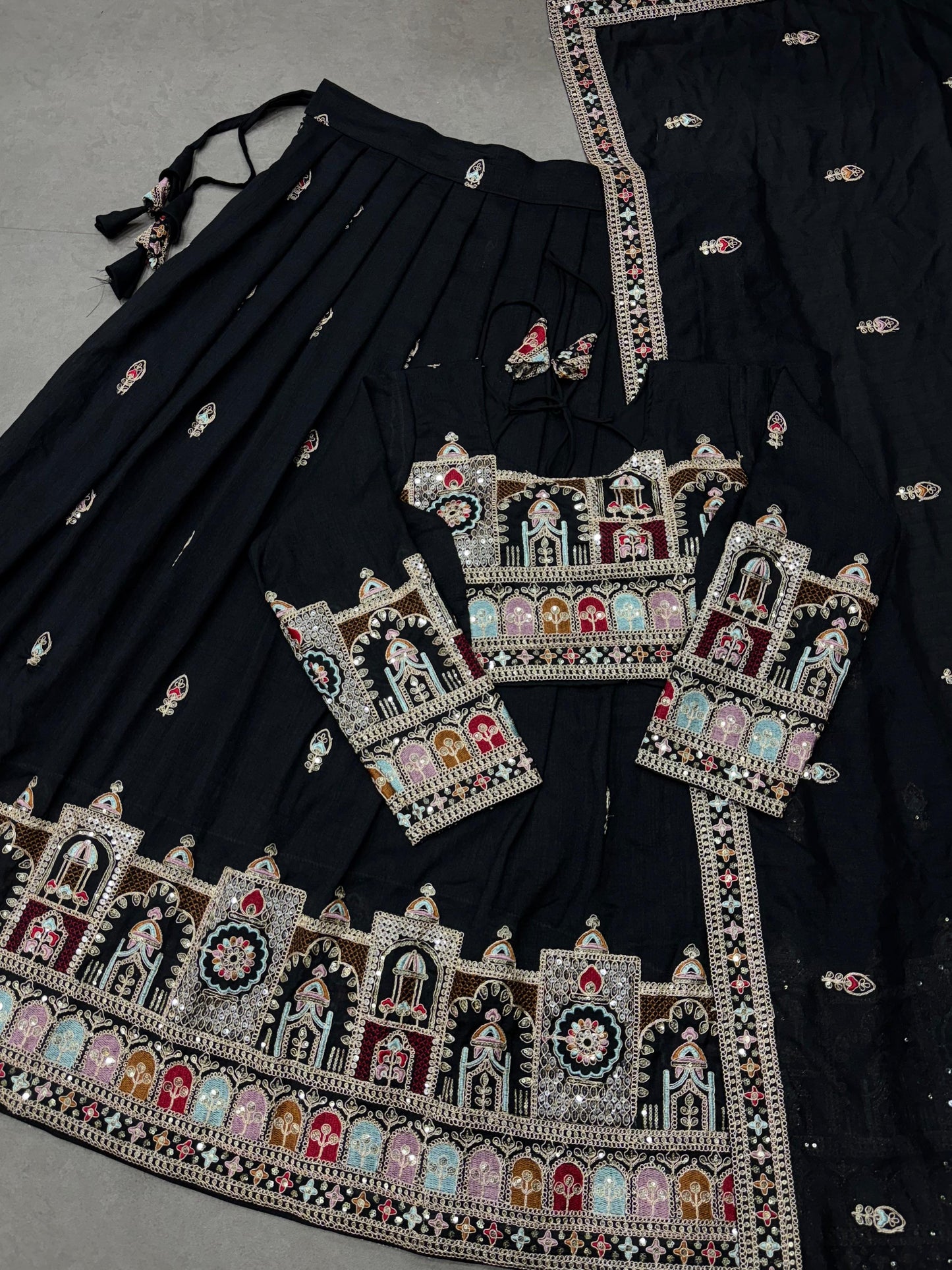 Navratri Special Vichitra Silk with Beautiful Embroidered Fully Stitched Lehenga