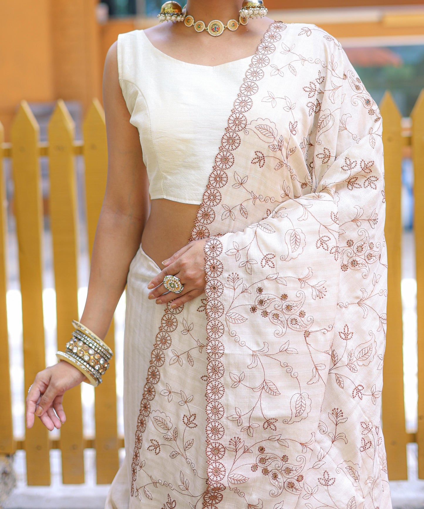 Nazzakat - Beautiful Handwork Pure Silk Saree with Floral patterns and Stitched Blouse Options