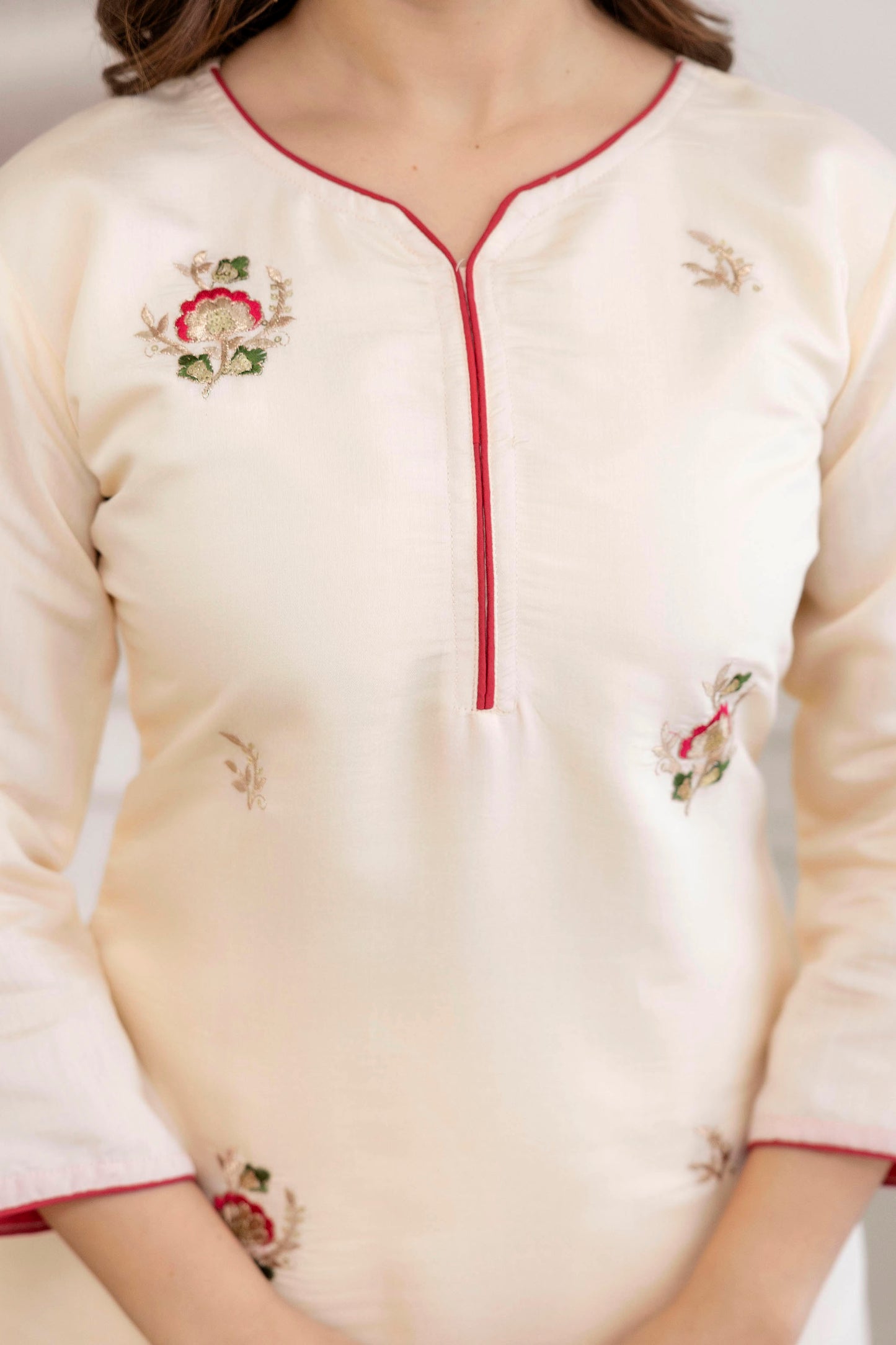 Creame Soft Chanderi Silk Kurti Lightweight and Minimal Fully Stitched