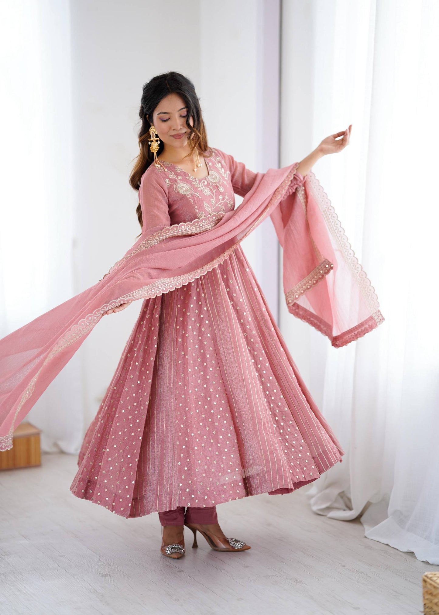 Vedika - Premium Soft Silk Anarkali Gown with Embroidery Sequins Work Fully Stitched