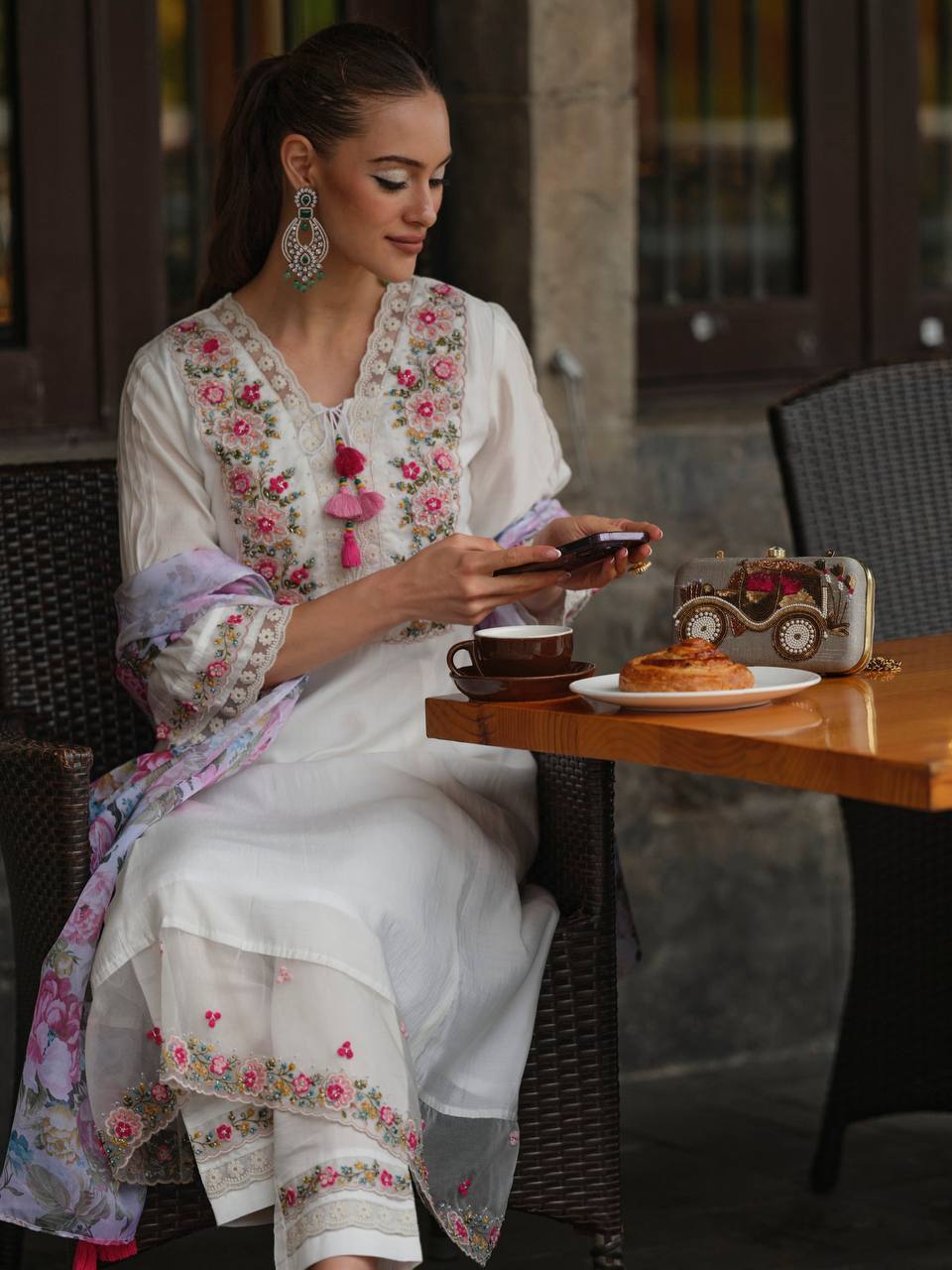 Floral kurti with pant and dupatta