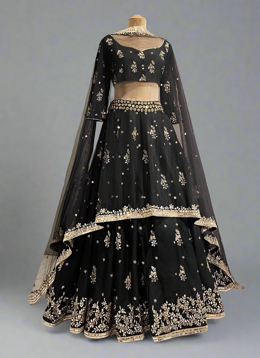 Heavy work Black Art Silk Lehenga