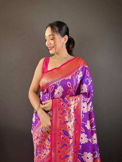 Premium Soft Silk With Rich Patola Weaving and Contast Pallu with Stitched Blouse