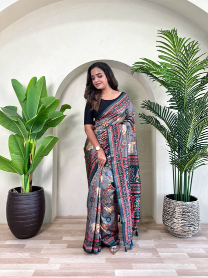 Ramya - Beautiful Dola Silk Printed Saree with Stitched Blouse Options